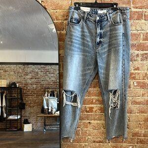 Blue Cropped Distressed Jeans